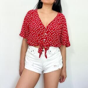 Patrons Of Peace Red White Blue Print Crop Tie Top Small